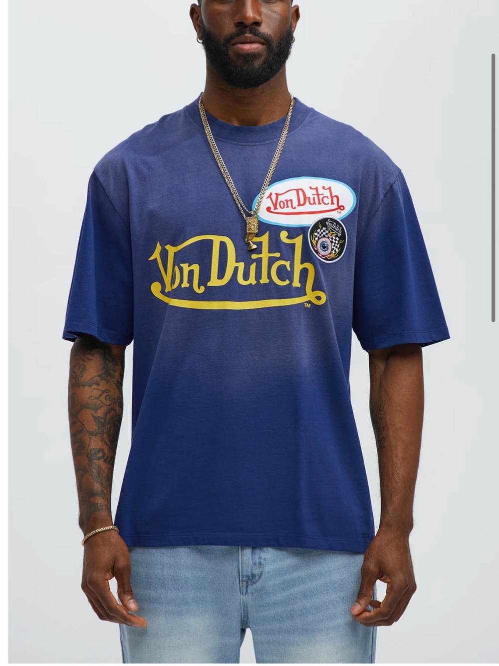 Von Dutch Navy Short-Sleeve Logo Tee with Yellow Script